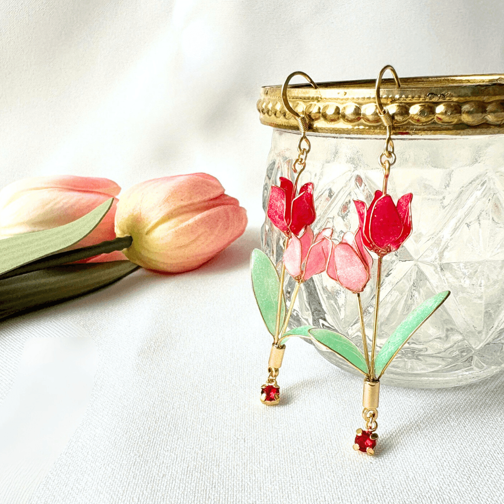 【チューリップ】ピアス 赤とピンク 揺れる サージカルステンレス 金属アレルギー対応 受注生産 春の新作 | 2枚目